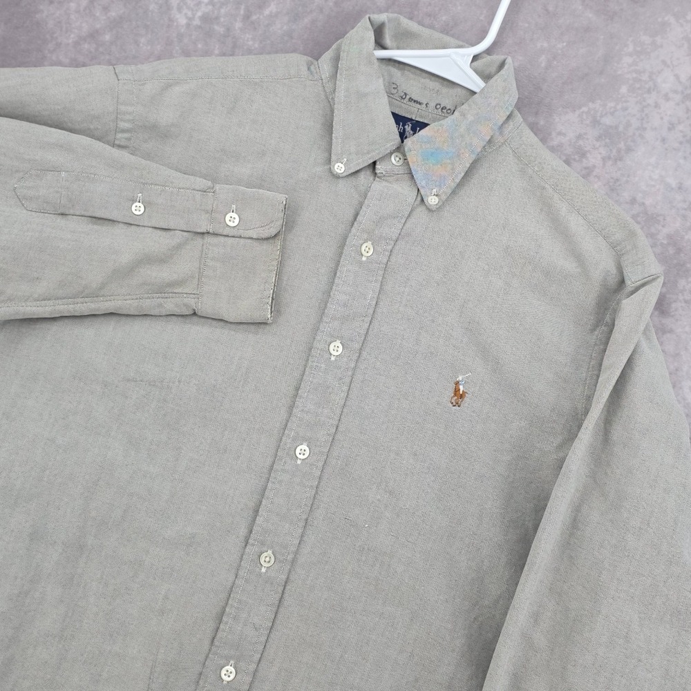 Ralph Lauren Oxford Button Down Shirt Mens 16.5-34 Gray Long Sleeve Flesh Pony